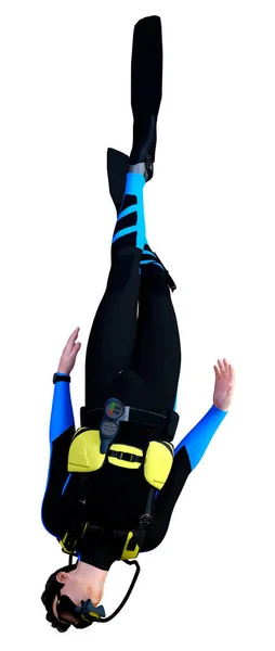 Renderização Jovem Mergulhador Masculino Isolado Fundo Branco — Fotografia de Stock