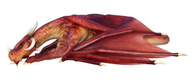 Beyaz arka planda izole edilmiş bir fantezi ejderhanın 3 boyutlu canlandırması