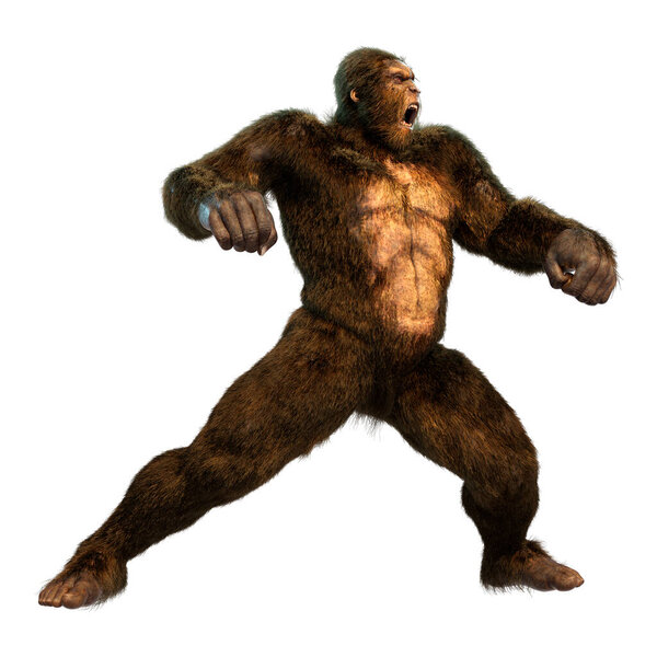 3D rendering of a Sasquatch or Bigfoot isolated on white background