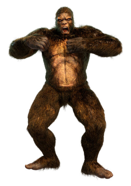 3D rendering of a Sasquatch or Bigfoot isolated on white background