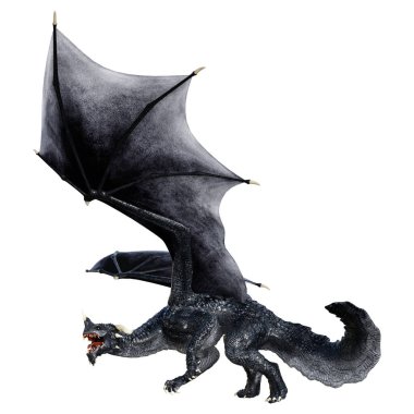 Beyaz arka planda izole edilmiş bir fantezi ejderhanın 3 boyutlu canlandırması