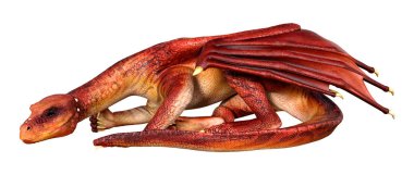 Beyaz arka planda izole edilmiş bir fantezi ejderhanın 3 boyutlu canlandırması