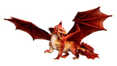 Beyaz arka planda izole edilmiş bir fantezi ejderhanın 3 boyutlu canlandırması