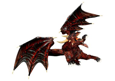 Beyaz arka planda izole edilmiş bir fantezi ejderhanın 3 boyutlu canlandırması