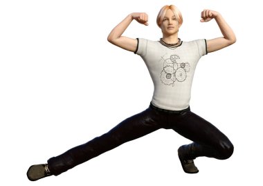 Beyaz arka planda izole edilmiş bir gencin 3D görüntüsü