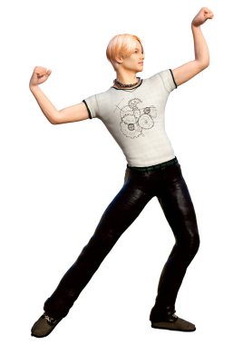 Beyaz arka planda izole edilmiş bir gencin 3D görüntüsü