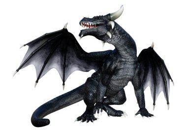 Beyaz arka planda izole edilmiş bir fantezi ejderhanın 3 boyutlu canlandırması