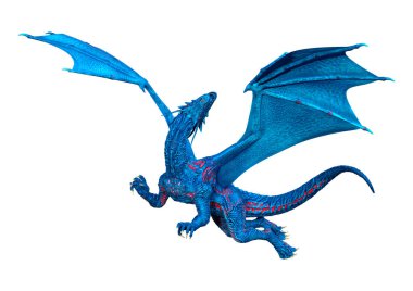 Beyaz arka planda izole edilmiş bir fantezi ejderhanın 3 boyutlu canlandırması