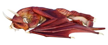 Beyaz arka planda izole edilmiş bir fantezi ejderhanın 3 boyutlu canlandırması