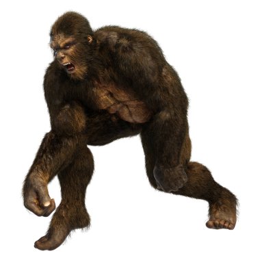 Beyaz arkaplanda izole edilmiş bir Koca Ayak veya Kocaayak 'ın 3B canlandırması