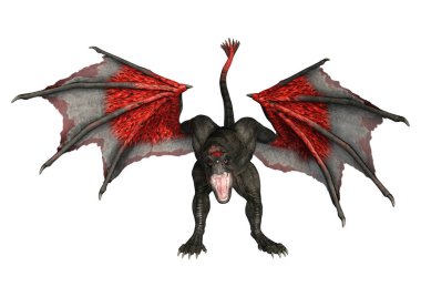 Beyaz arka planda izole edilmiş bir fantezi ejderhanın 3 boyutlu canlandırması