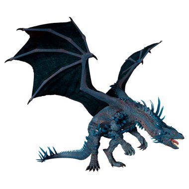 Beyaz arka planda izole edilmiş bir fantezi ejderhanın 3 boyutlu canlandırması