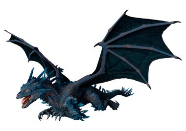 Beyaz arka planda izole edilmiş bir fantezi ejderhanın 3 boyutlu canlandırması