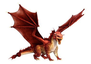 Beyaz arka planda izole edilmiş bir fantezi ejderhanın 3 boyutlu canlandırması