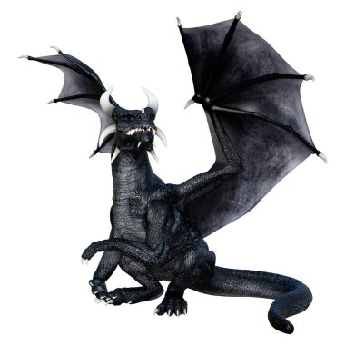 Beyaz arka planda izole edilmiş bir fantezi ejderhanın 3 boyutlu canlandırması