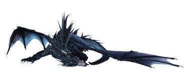 Beyaz arka planda izole edilmiş bir fantezi ejderhanın 3 boyutlu canlandırması