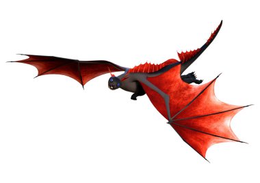 Beyaz arka planda izole edilmiş bir fantezi ejderhanın 3 boyutlu canlandırması