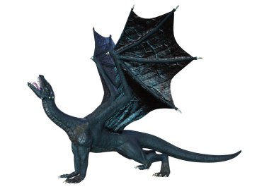 Beyaz arka planda izole edilmiş bir fantezi ejderhanın 3 boyutlu canlandırması