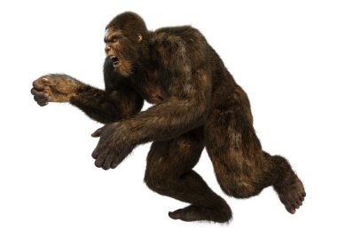 Beyaz arkaplanda izole edilmiş bir Koca Ayak veya Kocaayak 'ın 3B canlandırması