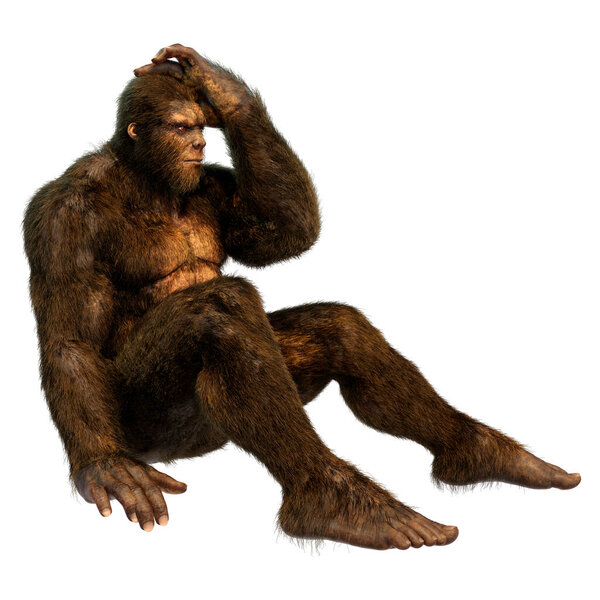 3D rendering of a Sasquatch or Bigfoot isolated on white background