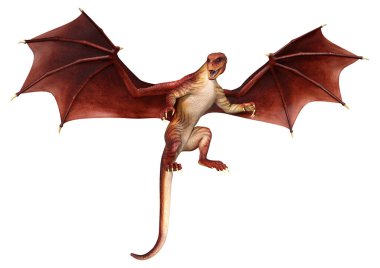 Beyaz arka planda izole edilmiş bir fantezi ejderhanın 3 boyutlu canlandırması