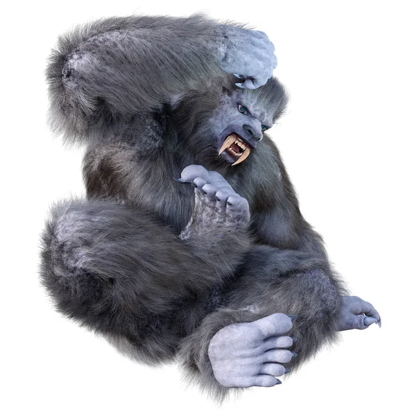 Darstellung Eines Schneelebewesen Oder Eines Bigfoot Isoliert Auf Weißem Hintergrund — Stockfoto