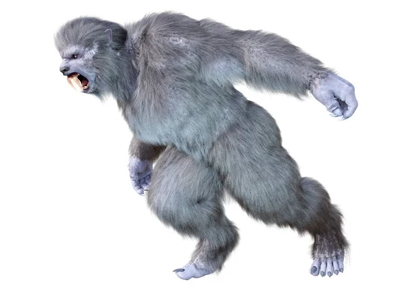 Darstellung Eines Schneelebewesen Oder Eines Bigfoot Isoliert Auf Weißem Hintergrund — Stockfoto