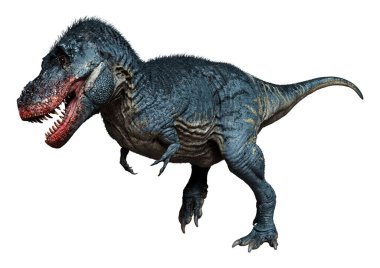 Beyaz zemin üzerinde izole edilmiş bir dinozor Tyrannosaurus Rex 'in 3D görüntüsü