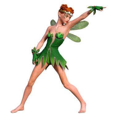 Beyaz arkaplanda izole edilmiş bir bahar perisinin 3 boyutlu canlandırması