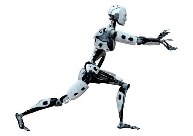 Beyaz arkaplanda izole edilmiş bir erkek robotun 3B görüntülemesi