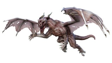 Beyaz arka planda izole edilmiş bir fantezi ejderhanın 3 boyutlu canlandırması