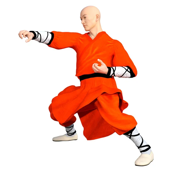 Återgivning Shaolin Munk Utövar Isolerad Vit Bakgrund — Stockfoto