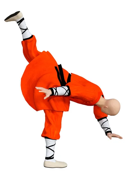 Rendering Eines Shaolin Mönchs Beim Training Isoliert Auf Weißem Hintergrund — Stockfoto