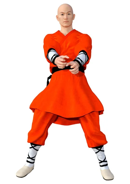 Weergave Van Een Shaolin Monnik Oefening Geïsoleerd Witte Achtergrond — Stockfoto