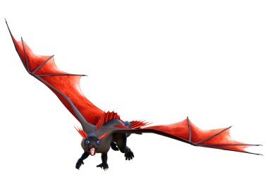 Beyaz arka planda izole edilmiş bir fantezi ejderhanın 3 boyutlu canlandırması