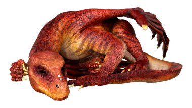 Beyaz arka planda izole edilmiş bir fantezi ejderhanın 3 boyutlu canlandırması