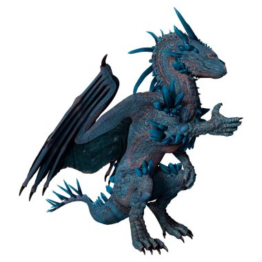 Beyaz arka planda izole edilmiş bir fantezi ejderhanın 3 boyutlu canlandırması