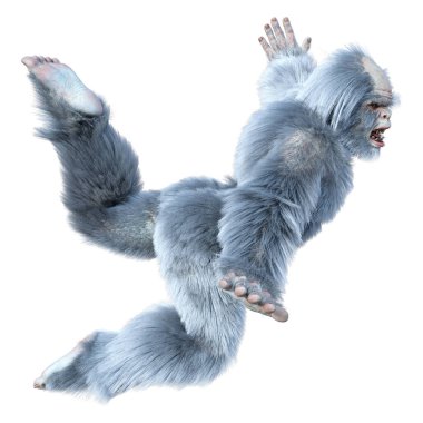 Yeti 'nin beyaz arka planda izole ettiği 3 boyutlu bir fantezi yaratığı.