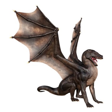 Beyaz arka planda izole edilmiş bir fantezi ejderhanın 3 boyutlu canlandırması