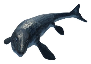 Soyu tükenmiş büyük bir deniz sürüngeni olan Mosasaur 'un üç boyutlu görüntüsü beyaz arka planda izole edildi.