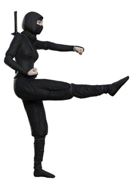 Beyaz arka plan üzerinde izole bir erkek ninja 3D render