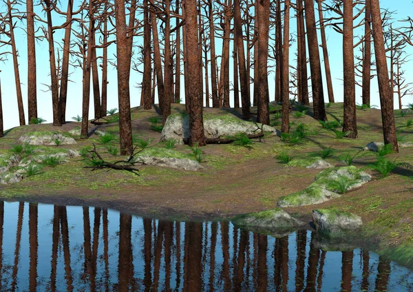 Tavaszi Erdő Tájképének Ábrázolása — Stock Fotó