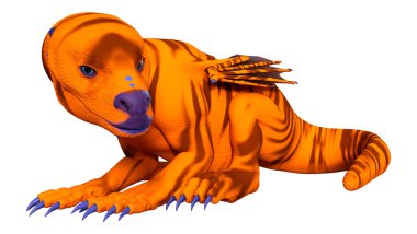 Beyaz arka planda izole edilmiş bir fantezi ejderhanın 3 boyutlu canlandırması