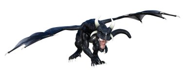 Beyaz arka planda izole edilmiş bir fantezi ejderhanın 3 boyutlu canlandırması