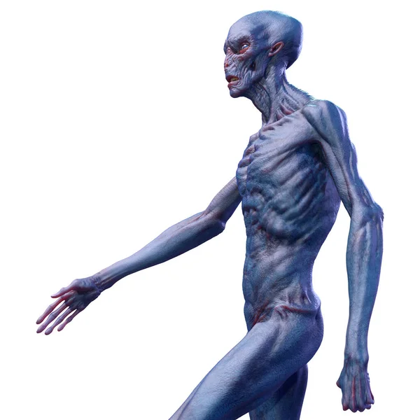 Beyaz arka planda izole edilmiş mavi erkek bir uzaylının 3 boyutlu görüntüsü