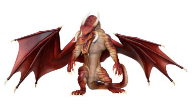 Beyaz arka planda izole edilmiş bir fantezi ejderhanın 3 boyutlu canlandırması