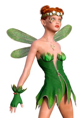 Beyaz arkaplanda izole edilmiş bir bahar perisinin 3 boyutlu canlandırması