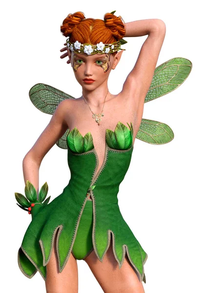 Beyaz arkaplanda izole edilmiş bir bahar perisinin 3 boyutlu canlandırması