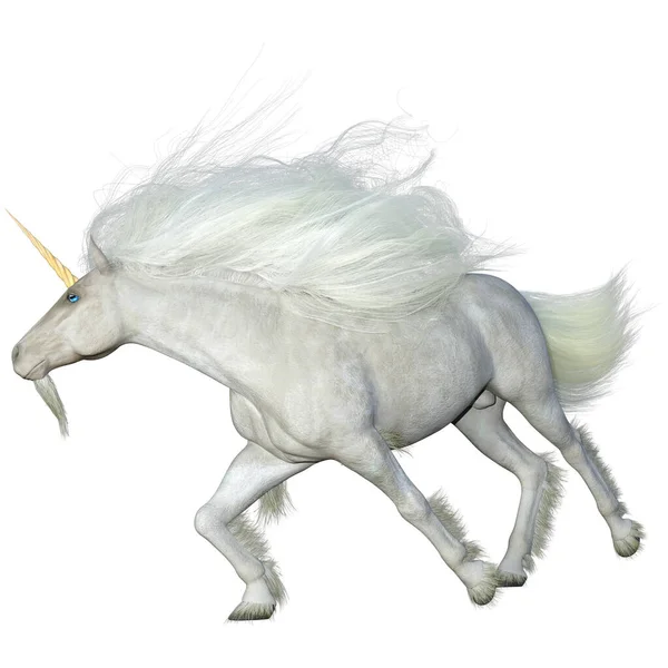 Rendering Fantasy White Unicorn Isolated White Background — Stock Photo, Image
