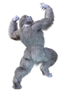 Bir kar canavarı ya da beyaz arka planda izole edilmiş bir Koca Ayak 'ın 3 boyutlu görüntüsü